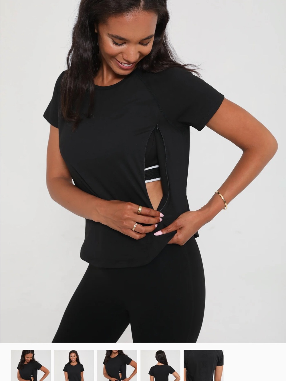 Sweat & Milk Black Mira Nursing Tee with Side Zip Access